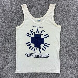 Vintage Galveston Island Beach Doctor Shirt Mens S White Tank Top Free Physicals
